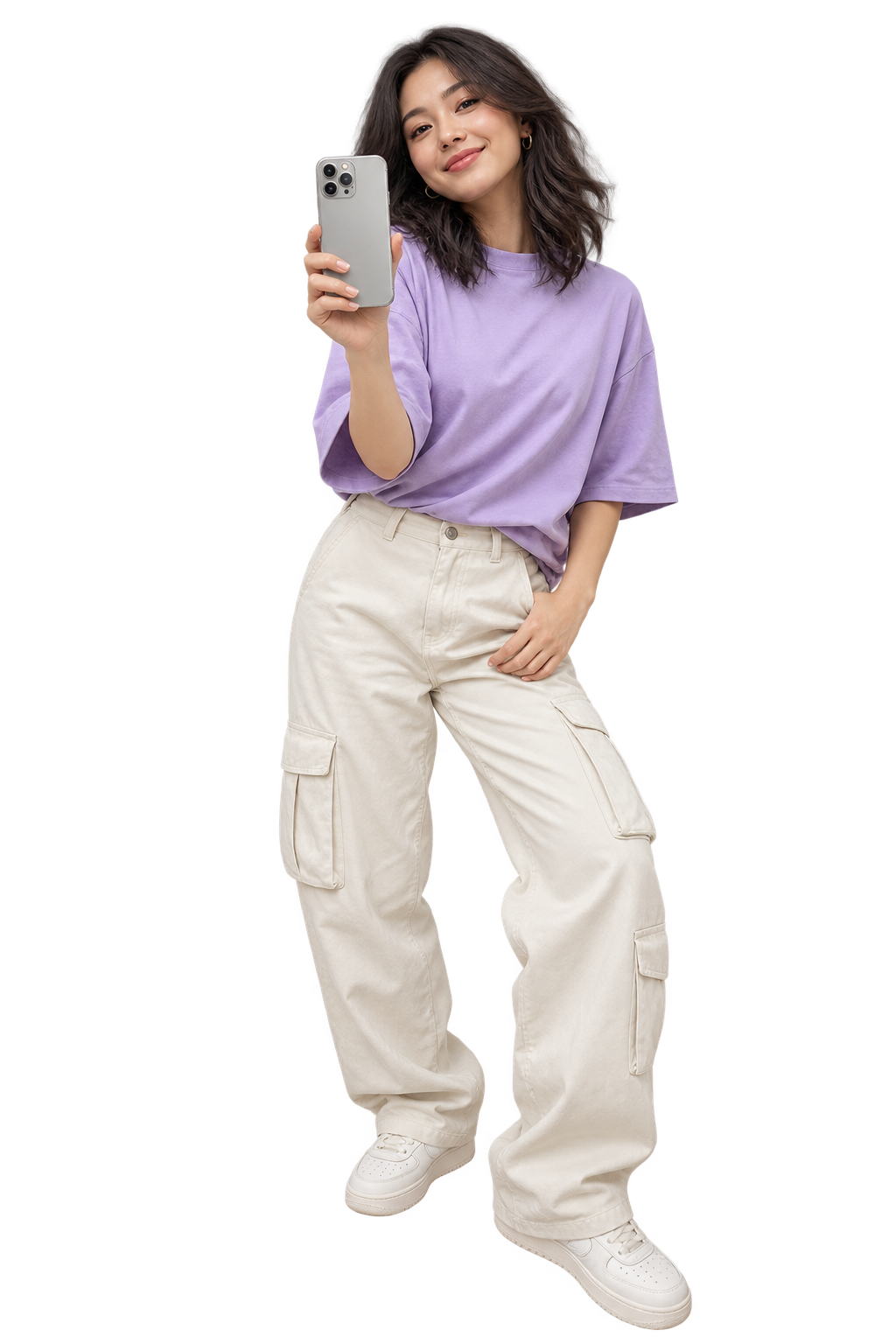 A creator holding her phone, ready to film her next video